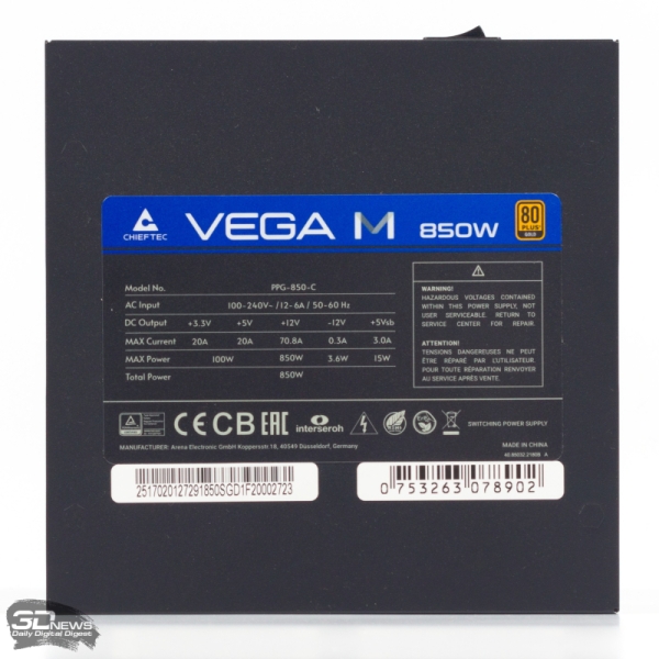 Обзор блока питания Chieftec Vega M PPG-850-C