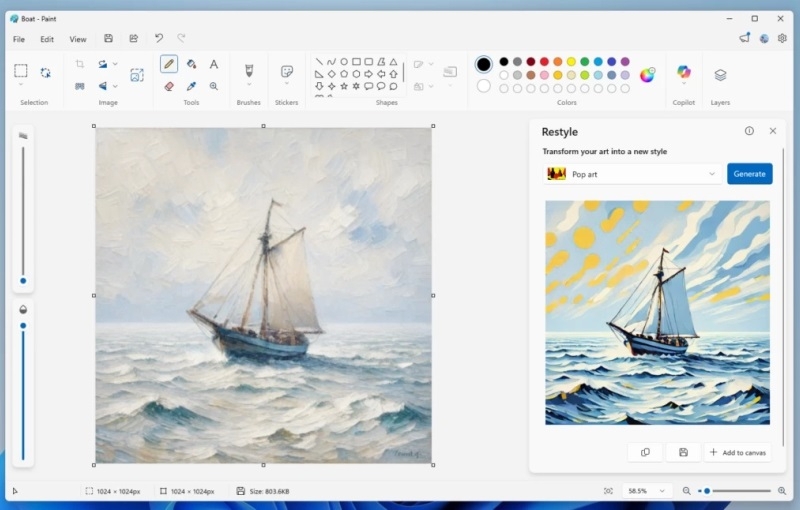 Paint в Windows 11 научился менять стиль изображений в один клик