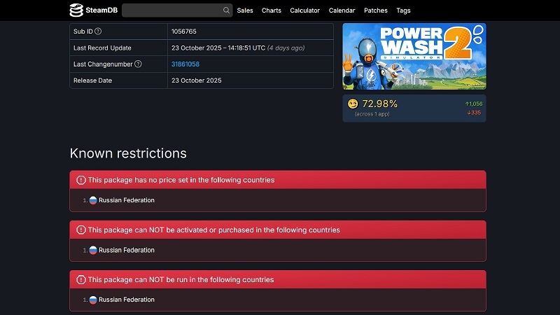 Разработчики PowerWash Simulator 2 заблокировали российских пользователей Steam по IP &mdash; купить игру можно, а поиграть нельзя