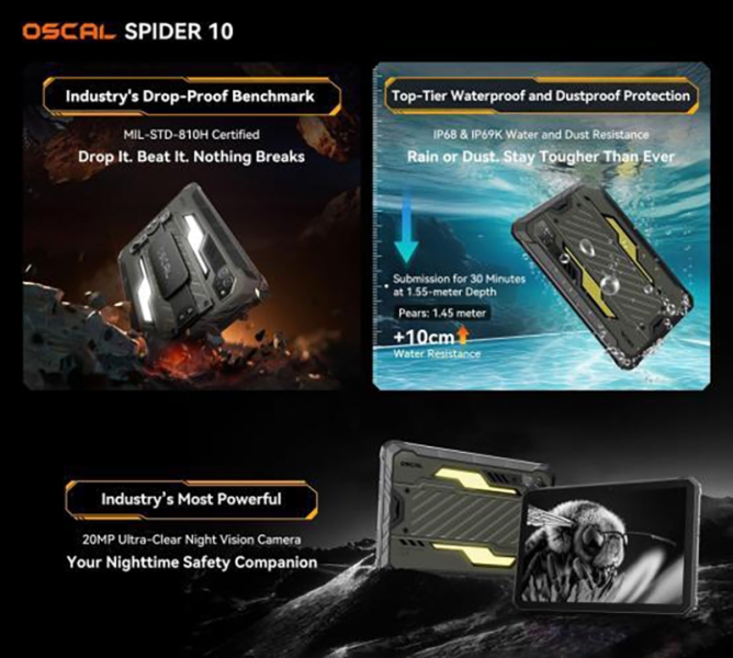 Сверхпрочный планшет OSCAL Spider 10 с батареей на 20 000 мА·ч поступил в глобальную продажу