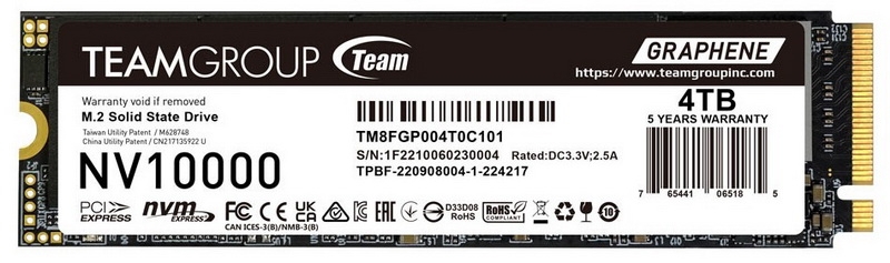 TeamGroup представила безбуферные SSD NV10000 с PCIe 5.0 &mdash; до 4 Тбайт и до 10 000 Мбайт/с