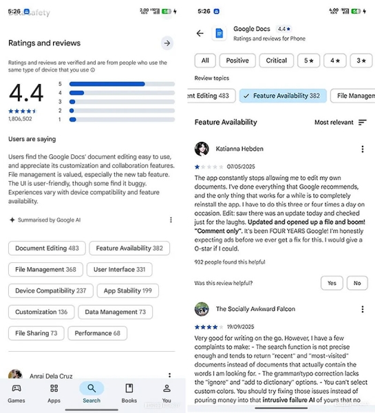 В Google Play появились удобные сводки отзывов, сгенерированные ИИ