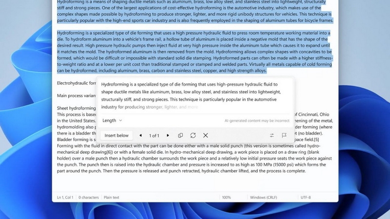 &laquo;Блокнот&raquo; в Windows 11 получил поддержку таблиц и больше ИИ-возможностей