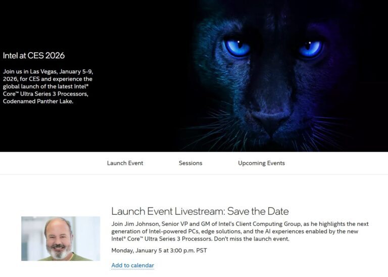 Intel подтвердила, что представит процессоры Core Ultra 300 на выставке CES 2026 в январе