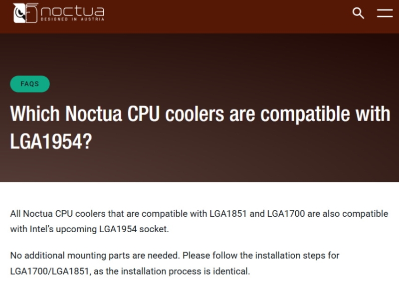 Nova Lake-S не потребует новых кулеров: Noctua подтвердила поддержку LGA 1954