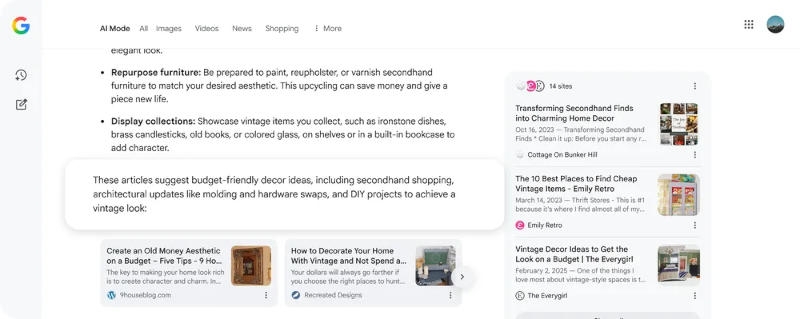Google начнёт показывать больше ссылок на источники в выдаче поискового «Режима ИИ»