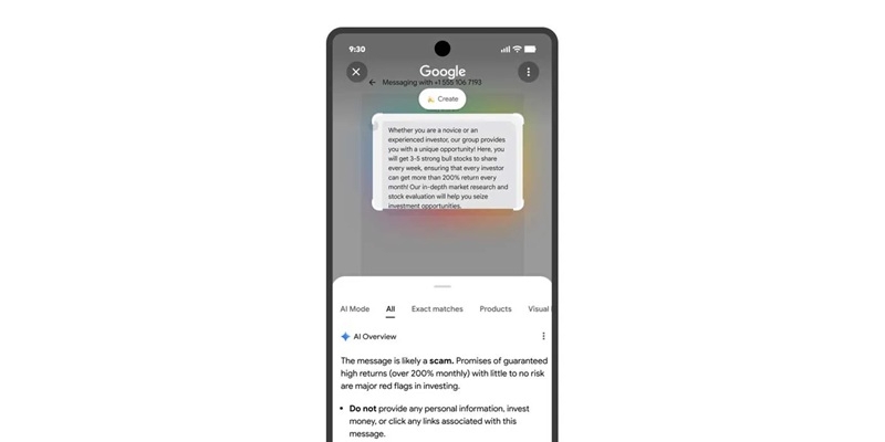 Google научила Circle to Search выявлять сообщения от&nbsp;мошенников