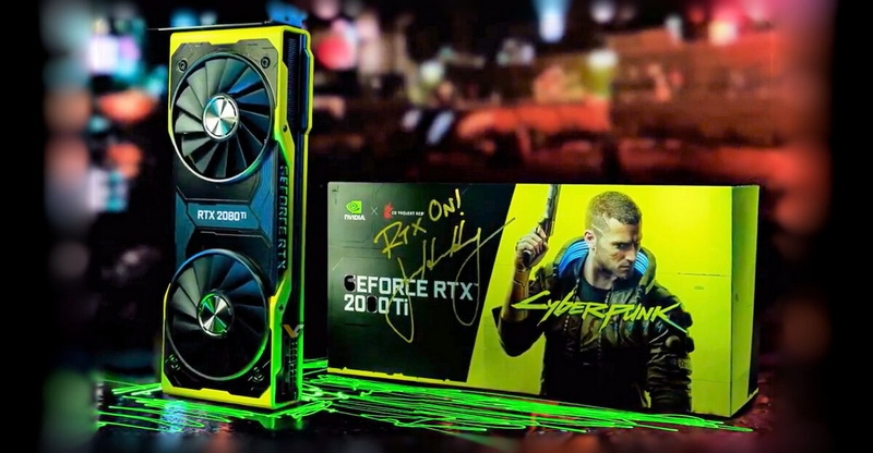 Nvidia разыграет сверхредкую GeForce RTX 2080 Ti Cyberpunk 2077 Edition с автографом Хуанга к юбилею игры