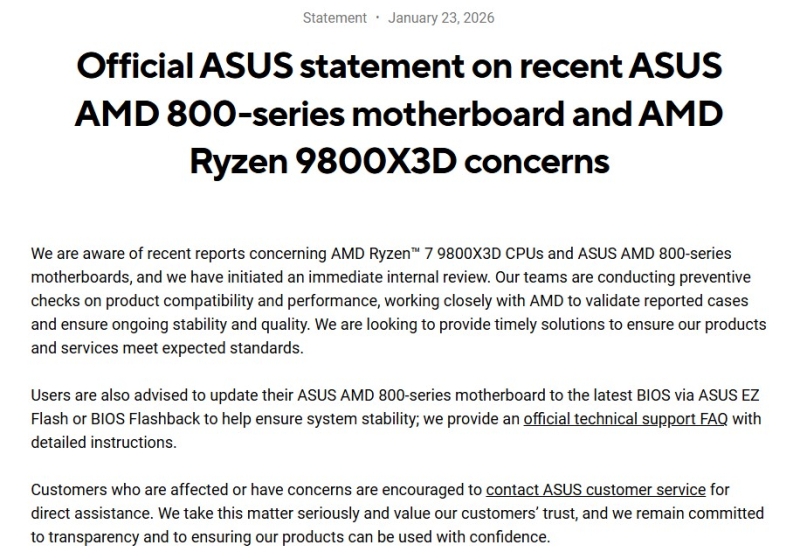 Asus начала расследование поломок Ryzen 9000X3D на её материнских платах