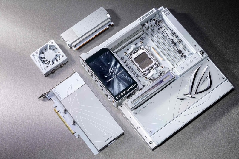 Asus представила плату&nbsp;ROG Crosshair X870E Glacial с огромным экраном и скрытыми PCIe, а также&nbsp;ROG Crosshair X870E Dark Hero