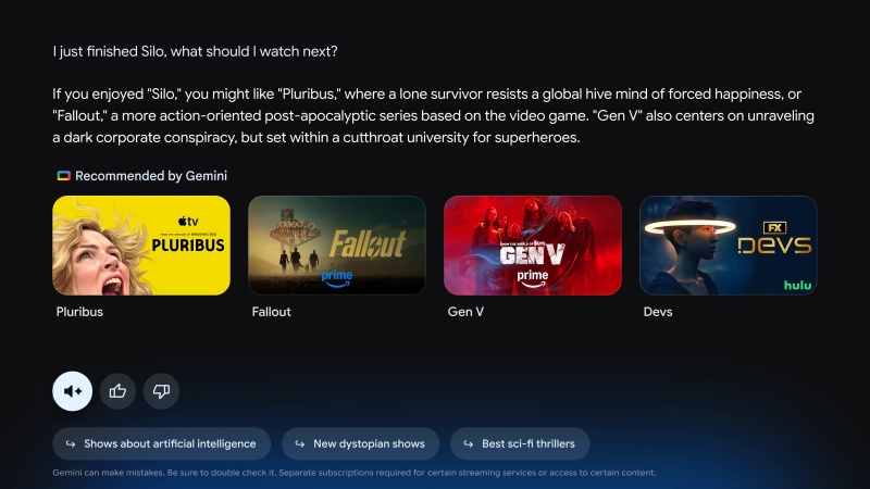 Gemini для Google TV научится настраивать телевизоры и генерировать фото и видео в Nano Banana и Veo