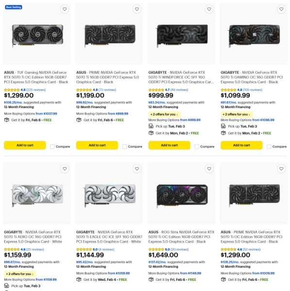 Nvidia соврала? Цены на GeForce RTX 5070 Ti превысили $1000 в США