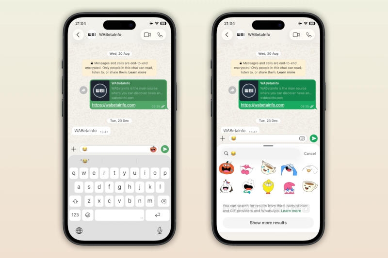 WhatsApp скопировал ещё одну функцию Telegram &mdash;&nbsp;подсказки стикеров при вводе эмодзи