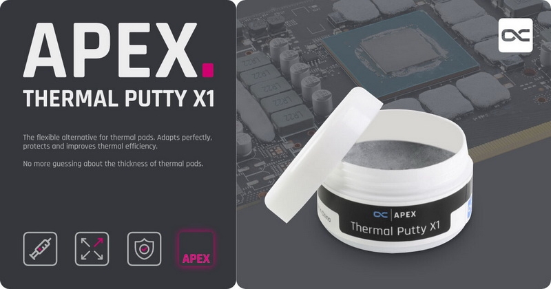 Alphacool представила жидкие термопрокладки Apex Thermal Putty X1