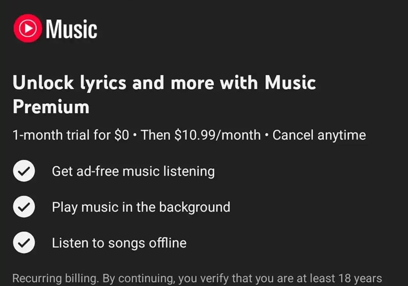 Google спрятала тексты песен в YouTube Music от бесплатных пользователей