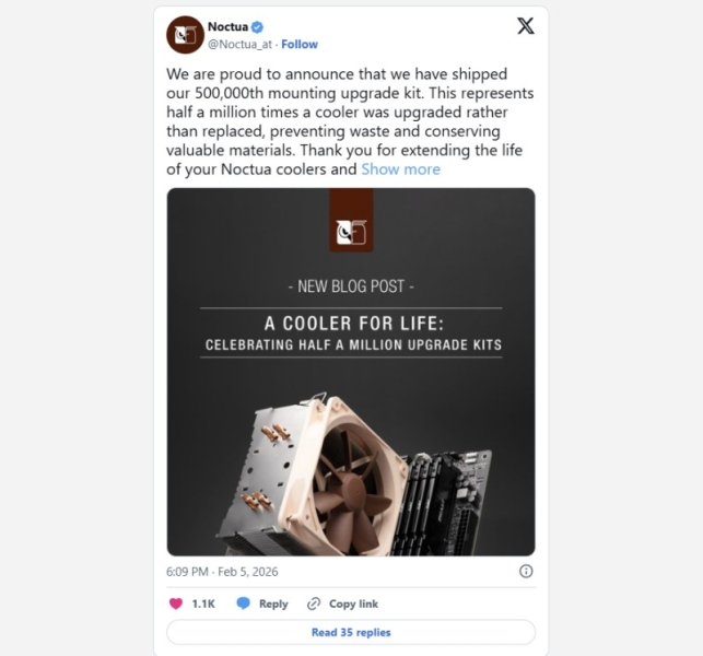 Образцовая поддержка: Noctua &laquo;омолодила&raquo; полмиллиона кулеров &mdash; даже 17-летняя модель получила крепление под AM5