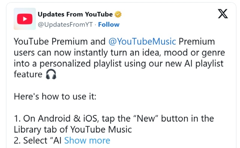В YouTube появился ИИ-генератор плейлистов &mdash; но большинству пользователей он недоступен