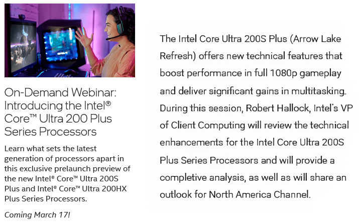 Intel расскажет о настольных процессорах Core Ultra 200 Plus и Core Ultra 200HX Plus через неделю