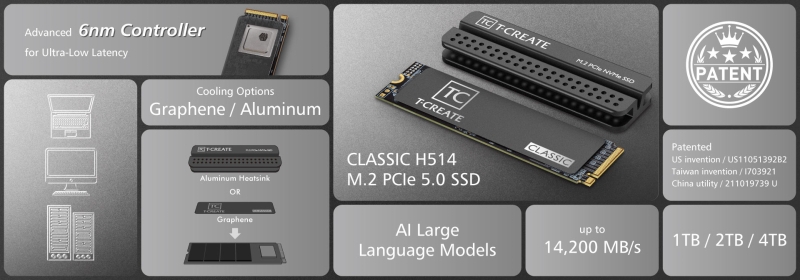 TeamGroup представила SSD T-Create Classic H514 PCIe 5.0 для локальных ИИ-нагрузок &mdash; до 4 Тбайт и до 14 200 Мбайт/с