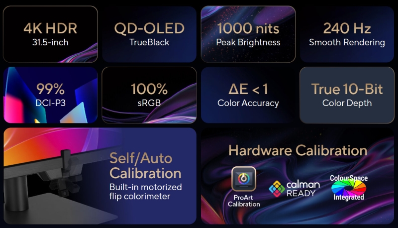 Asus представила профессиональный монитор ProArt Display OLED PA32USD &mdash; 4K с 240 Гц, 12G-SDI, Thunderbolt 4 и встроенный колориметр
