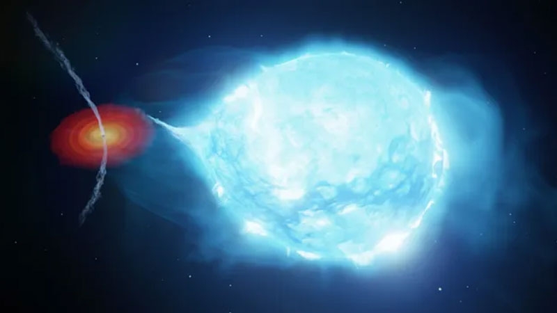 Гигантская звезда заставила джет чёрной дыры трепетать как пламя свечи на ветру
