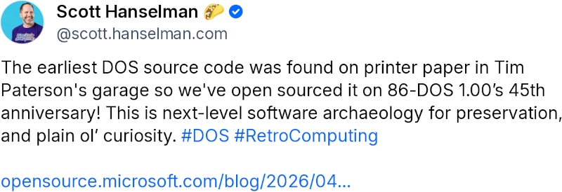 Microsoft опубликовала исходники 86-DOS и PC-DOS 1.00 с дополнительными материалами &mdash; распечатки пылились в гараже больше 45 лет