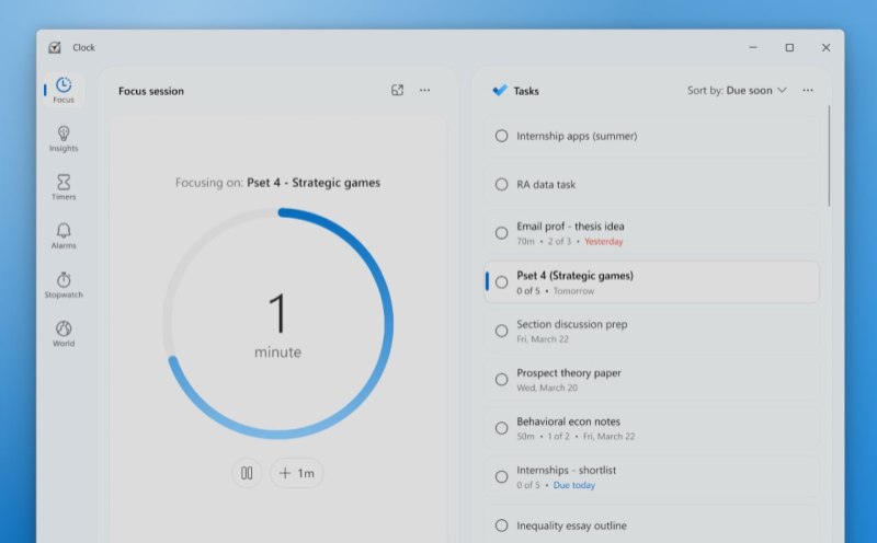 Microsoft встроит ИИ в &laquo;Часы&raquo; в Windows 11 &mdash; и превратит их в приложение для повышения концентрации