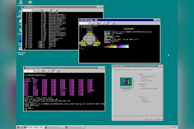 &laquo;Один из величайших хаков&raquo;: энтузиастка запустила современный Linux на Windows 95