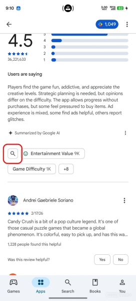 В Google Play появилась функция поиска по отзывам