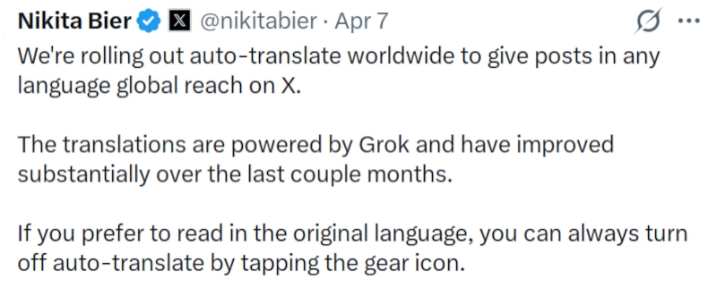 X запустила перевод публикаций и редактирование изображений с помощью ИИ Grok