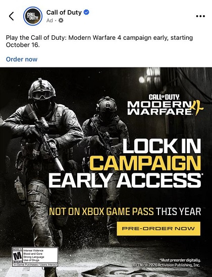 Activision вынуждена рекламировать, что Call of Duty: Modern Warfare 4 не будет на релизе в Game Pass