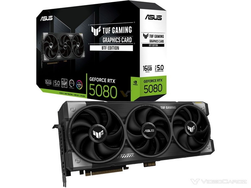 Asus выпустила пару TUF GeForce RTX 5080 BTF со скрытым питанием через GC-HPWR