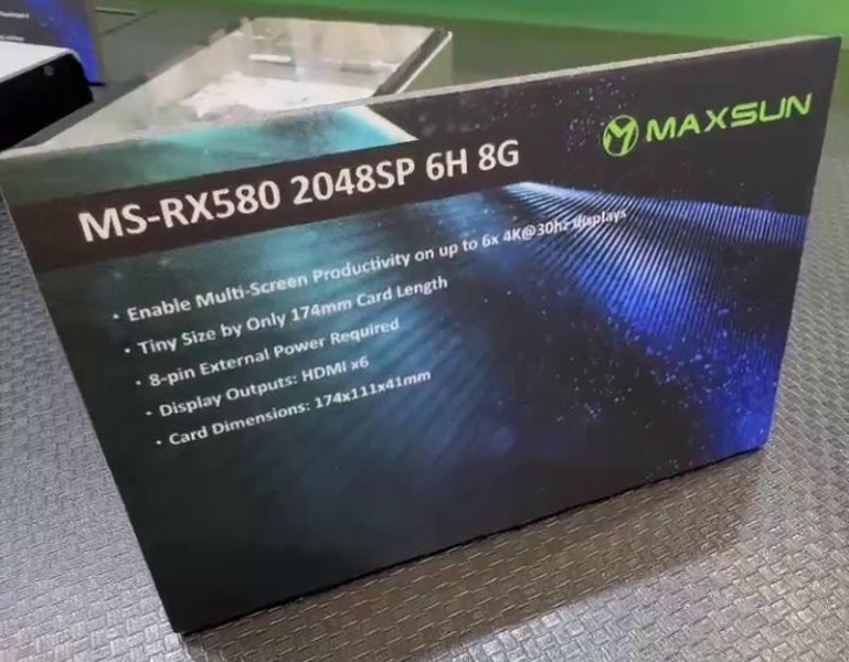 MaxSun привезла на Computex 2026 десятилетнюю Radeon RX 580 с шестью HDMI