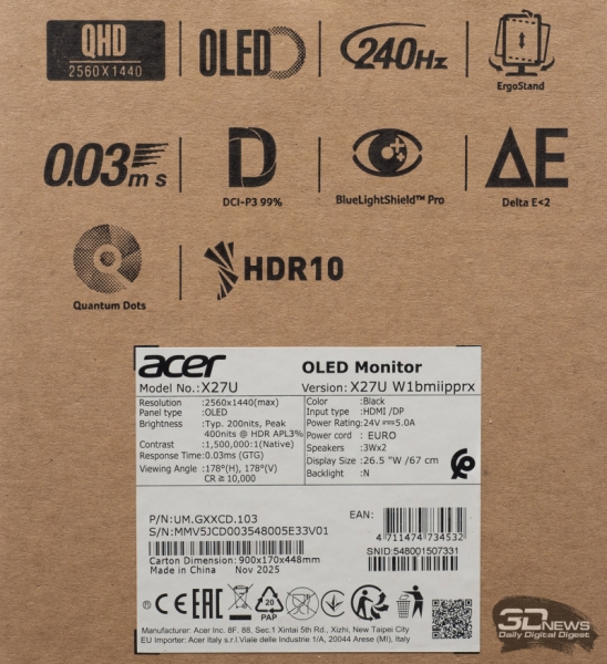 Обзор игрового QD-OLED WQHD-монитора Acer Predator X27U W1: смена вектора