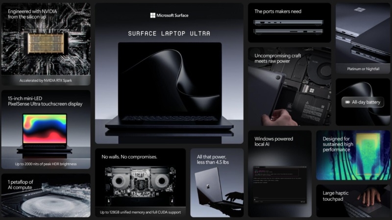 Представлен Surface Laptop Ultra &mdash; это самый мощный ноутбук Microsoft, и он получил процессор Nvidia RTX Spark