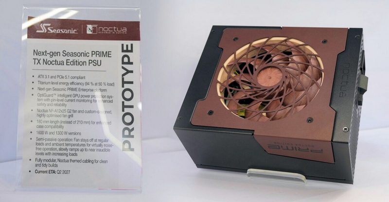 Seasonic показала прототип 1600-Вт блока питания Prime TX Noctua Edition с защитой разъёмов 12V-2&times;6