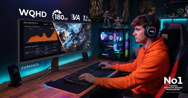 AOC представила два 34-дюймовых сверхширокоугольных изогнутых игровых VA-монитора с разрешением 3440 &times; 1440 пикселей и частотой до 250 Гц