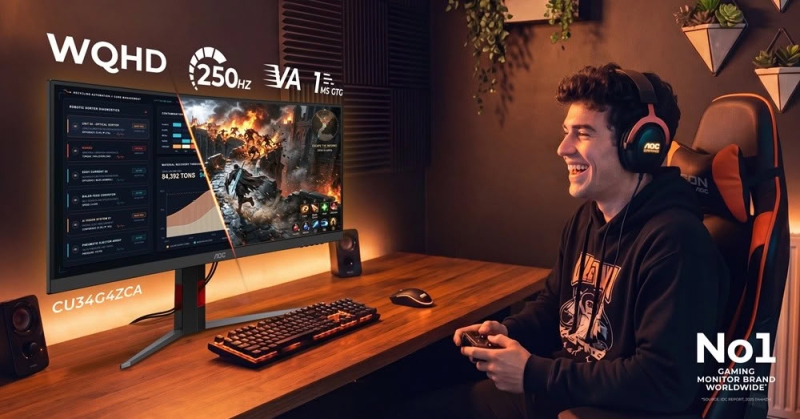 AOC представила два 34-дюймовых сверхширокоугольных изогнутых игровых VA-монитора с разрешением 3440 &times; 1440 пикселей и частотой до 250 Гц