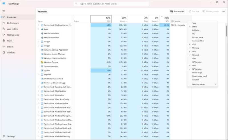 Microsoft добавила в диспетчер задач Windows мониторинг ИИ-нагрузок