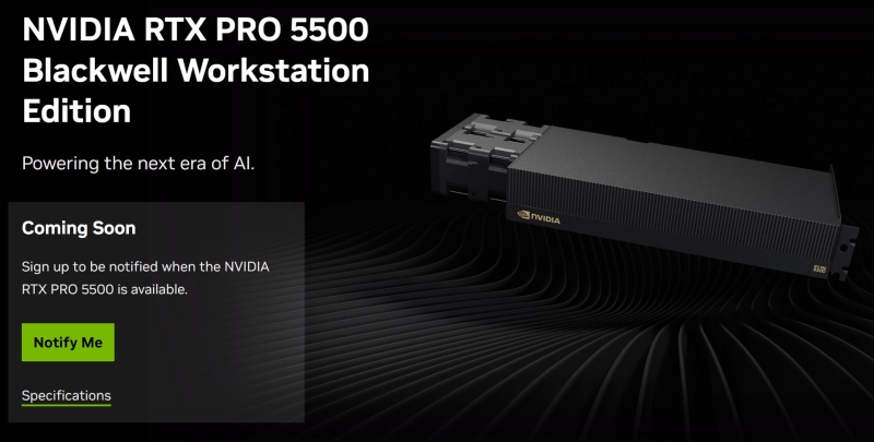 Nvidia выпустила профессиональную видеокарту RTX Pro 5500 Blackwell Workstation Edition с 84 Гбайт GDDR7
