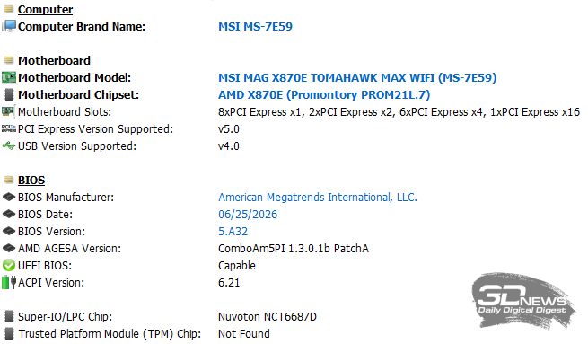 Обзор материнской платы MSI MAG X870E TOMAHAWK MAX WiFi