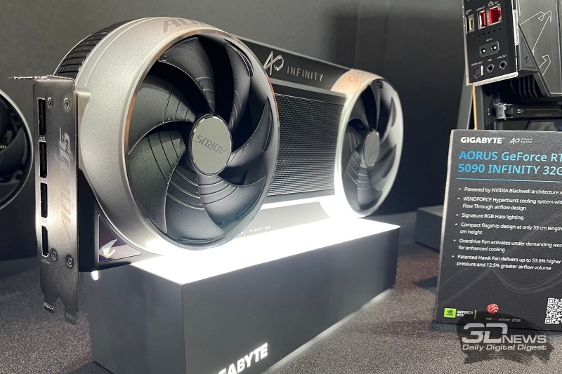 Gigabyte представила серию видеокарт&nbsp;Aorus GeForce RTX 50 Infinity с необычным охлаждением и скрытым питанием