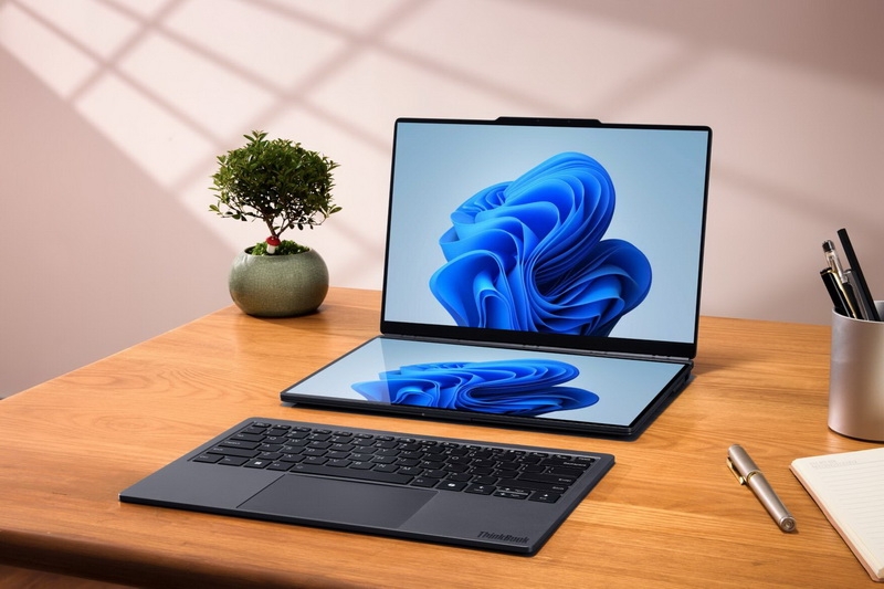 Lenovo представила концепт модульного ноутбука ThinkBook Modular AI PC с парой экранов и отсоединяемой клавиатурой